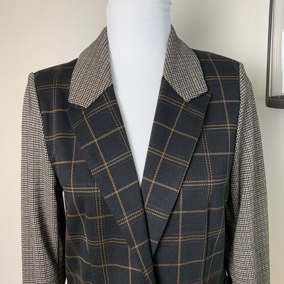 NEW B.young Size 36 US M Long Blazer Jacket Check Mix Black Preppy Soft Stretchy - Picture 3 of 12